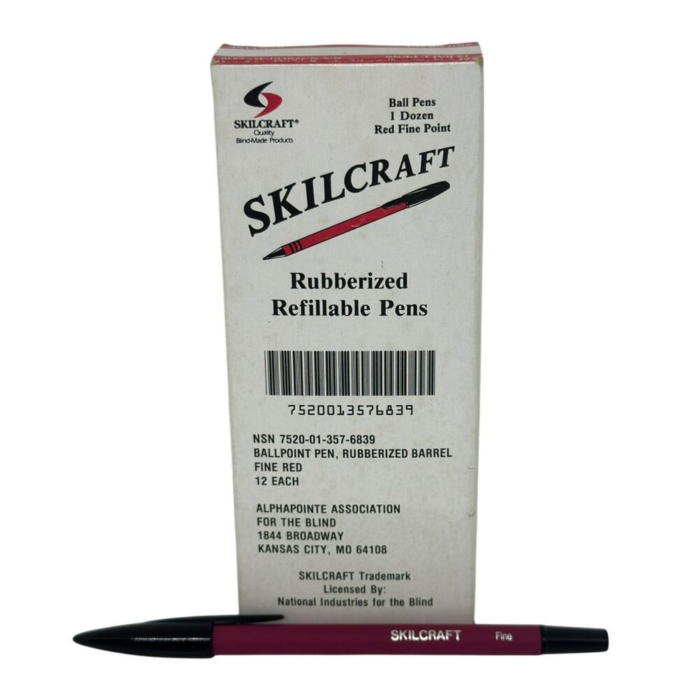 VTG SKILCRAFT Rubberized Refillable Pens Fine Red Point 1‎ Dozen NIB